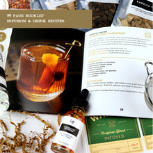 Load image into Gallery viewer, Make Your Own Whisky Kit | Infuse Oak Barrel Chips, Fruits, Spices, Bottles, Book, Funnel, Ice Ball Molds, Cool Whiskey Labels, DIY | Gifts for Father's, Dad, Men, Guys