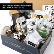 Load image into Gallery viewer, Make Your Own Whisky Kit | Infuse Oak Barrel Chips, Fruits, Spices, Bottles, Book, Funnel, Ice Ball Molds, Cool Whiskey Labels, DIY | Gifts for Father's, Dad, Men, Guys