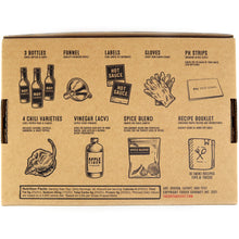 Load image into Gallery viewer, Deluxe Hot Sauce Making Kit, Ghost Pepper Edition, Gourmet Spice Blend, 3 Bottles, Fun Labels, Make your own, DIY (Deluxe Ghost Pepper Kit)