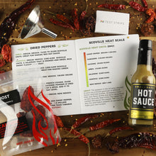 Load image into Gallery viewer, Deluxe Hot Sauce Kit, Chili Peppers, Gourmet Spice Blend, Bottles, Make your own homemade hot sauce at home