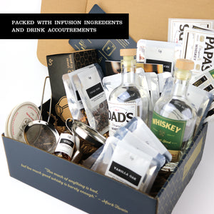 Make Your Own Whisky Kit | Infuse Oak Barrel Chips, Fruits, Spices, Bottles, Book, Funnel, Ice Ball Molds, Cool Whiskey Labels, DIY | Gifts for Father's, Dad, Men, Guys