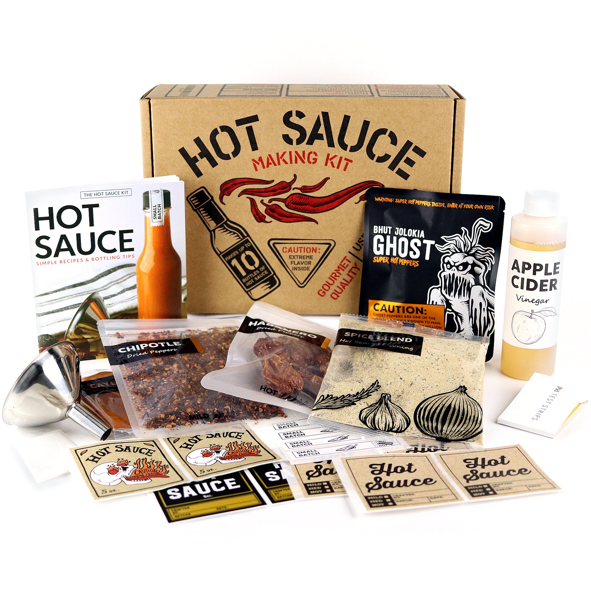  Deluxe Hot Sauce Making Kit, 3 Varieties of Chili Peppers,  Gourmet Spice Blend, 3 Bottles, 16 Fun Labels, Make your own sauce, Fun DIY  Gift For Dad, Brother, Uncle. (Deluxe