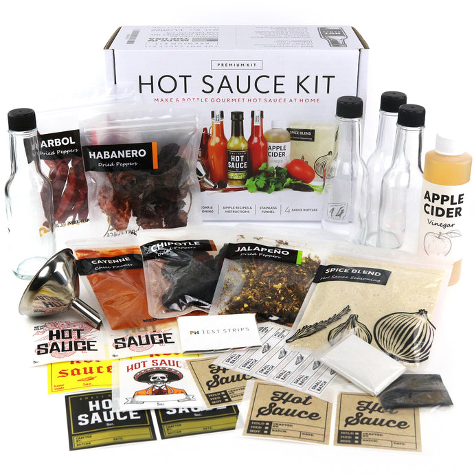 DIY Gift Kits Standard Hot Sauce Making Kit with 3 Recipes, Bottles & More:  All-Inclusive Set for Making The World's Hottest Hot Sauce Kit for Adults!  Great Gift For Birthdays, Fathers Day 