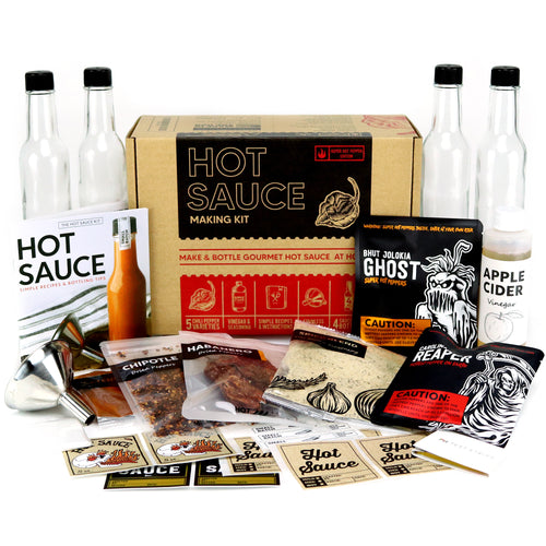  Deluxe Hot Sauce Making Kit, 3 Varieties of Chili Peppers,  Gourmet Spice Blend, 3 Bottles, 16 Fun Labels, Make your own sauce, Fun DIY  Gift For Dad, Brother, Uncle. (Deluxe